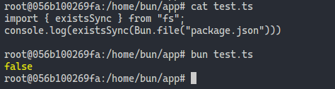 existsSync(Bun.file("package.json")) also gives false